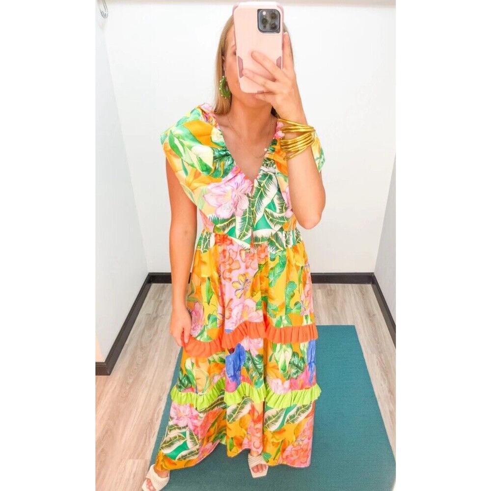 Alden Adair Camilla Santiago Midi‎ Maxi Dress Sz S Vacation Resort Tropical $414